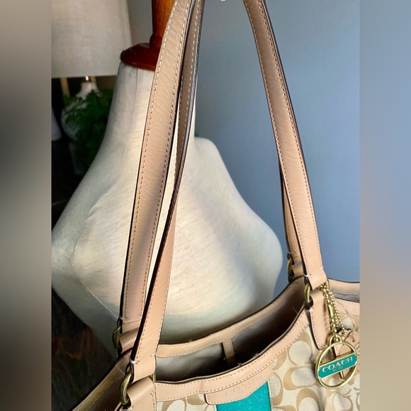 Coach Signature Devin Emerald Canvas Stripe Shoulder Bag - Picture 5 of 12